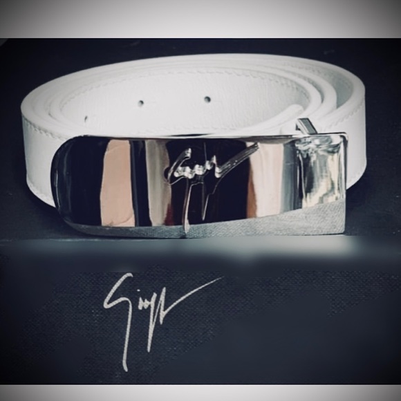 🎁giuseppe zanotti NEW white leather designer BBB logo buckle belt - Picture 1 of 10
